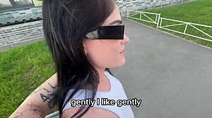 hey, ran into that bus stop girl and licked her pierced pussy good