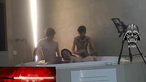 brazilian goddess dominates nerd in motel threesome with big tits