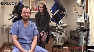 Relax with Lainey's gynecology exam, spreading natural tits in nurse fetish backstage