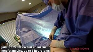 Relax with Lainey's gynecology exam, spreading natural tits in nurse fetish backstage