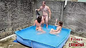 two hotties poolside bareback big cock pounding!