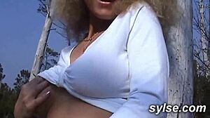 hey milf fists farmer's girl on beach then toys beachgoers watching