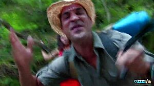 Hiker finds tied brunette in forest fucks her shaved asshole rough deepthroat cumshot facial
