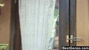 blonde milf you gonna let me lick that pierced pussy on the sofa?