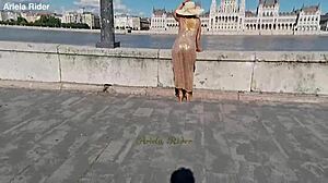 arielarider struts public see-through dress budapest outdoor tease