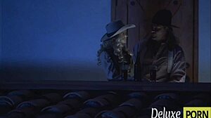 Cowboy pounds smoking hot blonde teen pussy outdoors hard!