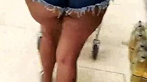 gorgeous wife in tiny shorts flashes huge ass cheeks at market for hot cuckold thrill