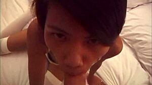 Asian nympho slurps and rides monster cock hardcore