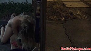 bound teen babe pulled outdoors for rough public cowgirl cock ride
