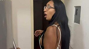 Stepmom sneaks in bedroom for big cock creampie while girlfriend waits outside
