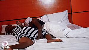 Her moans echo as she squirts wildly during intense bedroom pounding by friend