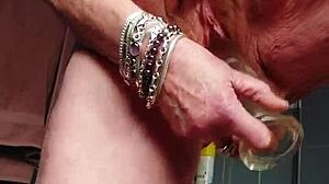 Granny Oma Fucks Her Hairy Beaver with Big Dildo!
