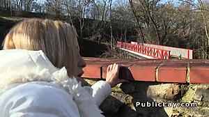 blonde takes cash for public hardcore cock ride