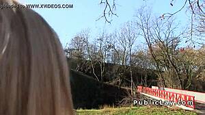 blonde takes cash for public hardcore cock ride