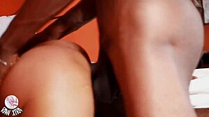 Her moans echo as she squirts wildly during intense bedroom pounding by friend