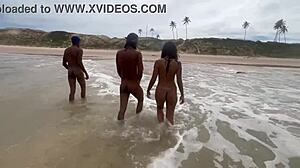 nerd fucks hot brunette on copacabana beach with crowd watching