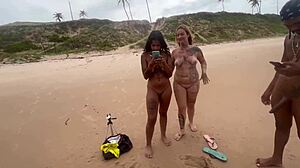 nerd fucks hot brunette on copacabana beach with crowd watching