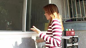 Redheaded Coed Fingers Shaved Pussy Before Neighbor's Deep Doggystyle Fuck