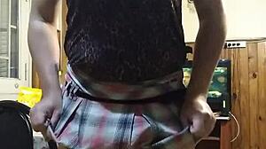 travesti crossdresser flashes huge skirt upskirt shemale ass in sexy public tease