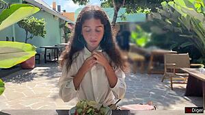 public cafe cum facial lunch she slurps it down smiling
