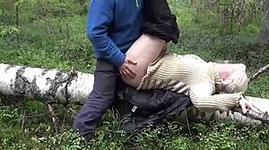 cunning forester spreads her legs high for forest creampie sex voyeur view part 4