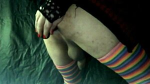 woman straps on huge dildo, fucks guy in panties to hands-free orgasm