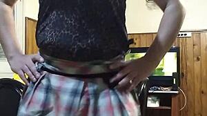 travesti crossdresser flashes huge skirt upskirt shemale ass in sexy public tease