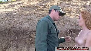 Redhead Tattoo Teen Humps Cop Uniform Outdoor Cumshot