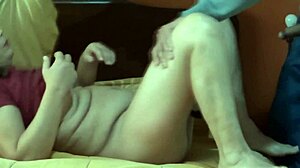 husband's friend licks my fat hairy pussy before anal cum bath