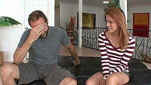 Redheaded Coed Fingers Shaved Pussy Before Neighbor's Deep Doggystyle Fuck