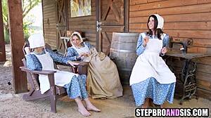 Amish Stepsisters Share One Cock In Wild Lesbian Play