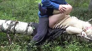 cunning forester spreads her legs high for forest creampie sex voyeur view part 4
