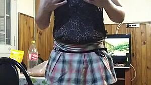 travesti crossdresser flashes huge skirt upskirt shemale ass in sexy public tease