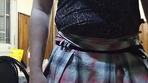 travesti crossdresser flashes huge skirt upskirt shemale ass in sexy public tease