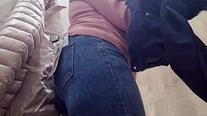 nicoletta tries on tight jeans in store showing off her fat ass and curves