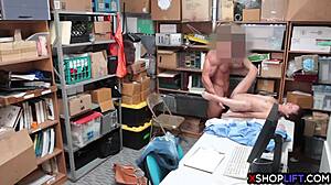 Security guy rams big dick into skinny teen's pussy after busting her