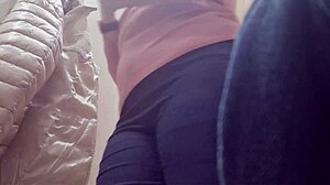 nicoletta tries on tight jeans in store showing off her fat ass and curves
