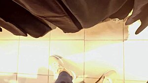 nicoletta tries on tight jeans in store showing off her fat ass and curves