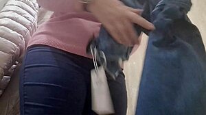 nicoletta tries on tight jeans in store showing off her fat ass and curves