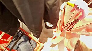 nicoletta tries on tight jeans in store showing off her fat ass and curves