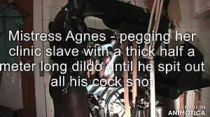 rubbernurse agnes pegs slave with meter dildo squirt