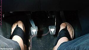 nylon feet toes teased with separators in car