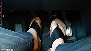 nylon feet toes teased with separators in car
