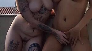 brazilian curvy teens gushi and ski kiss flash tits during photos