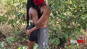 Tropical rainforest couple pounds doggystyle bent over big black cock