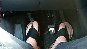 nylon feet toes teased with separators in car