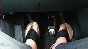 nylon feet toes teased with separators in car