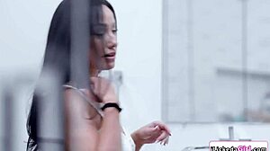 lesbian milf fingers stepdaughter's wet pussy in shower