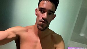 Big Cock Guy Jerks Off In Steamy Shower Solo