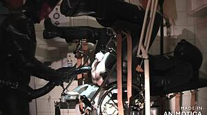 rubbernurse agnes pegs slave with meter dildo squirt